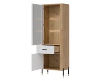 Display cabinet DANTE 70 cm, 2 doors and 1 drawer, left or right, cremona torro oak with white matt fronts