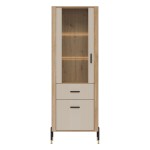 Display cabinet DANTE 70 cm, 2 doors and 1 drawer, left or right, cremona torro oak with cashmere matt fronts