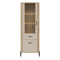 Display cabinet DANTE 70 cm, 2 doors and 1 drawer, left or right, cremona torro oak with cashmere matt fronts