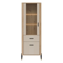 Display cabinet DANTE 70 cm, 2 doors and 1 drawer, left or right, cremona torro oak with cashmere matt fronts