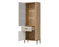Display cabinet DANTE 70 cm, 2 doors and 1 drawer, left or right, cremona torro oak with cashmere matt fronts