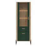 Display cabinet DANTE 70 cm, 2 doors and 1 drawer, left or right, cremona torro oak with green matt fronts