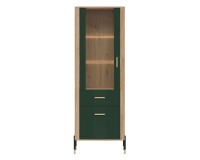 Display cabinet DANTE 70 cm, 2 doors and 1 drawer, left or right, cremona torro oak with green matt fronts