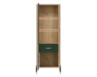 Display cabinet DANTE 70 cm, 2 doors and 1 drawer, left or right, cremona torro oak with green matt fronts