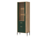 Display cabinet DANTE 70 cm, 2 doors and 1 drawer, left or right, cremona torro oak with green matt fronts