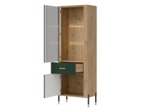 Display cabinet DANTE 70 cm, 2 doors and 1 drawer, left or right, cremona torro oak with green matt fronts