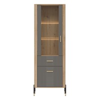 Display cabinet DANTE 70 cm, 2 doors and 1 drawer, left or right, cremona torro oak with grey matt fronts