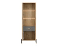 Display cabinet DANTE 70 cm, 2 doors and 1 drawer, left or right, cremona torro oak with grey matt fronts