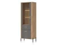 Display cabinet DANTE 70 cm, 2 doors and 1 drawer, left or right, cremona torro oak with grey matt fronts