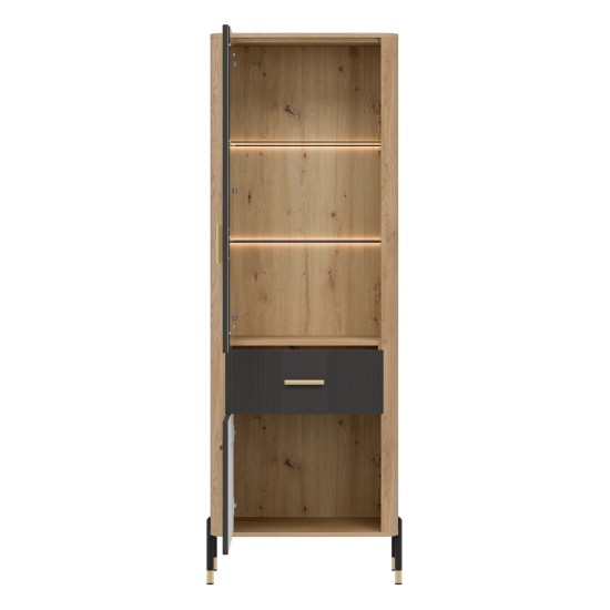 Display cabinet DANTE 70 cm, 2 doors and 1 drawer, left or right, cremona torro oak with anthracite matt fronts