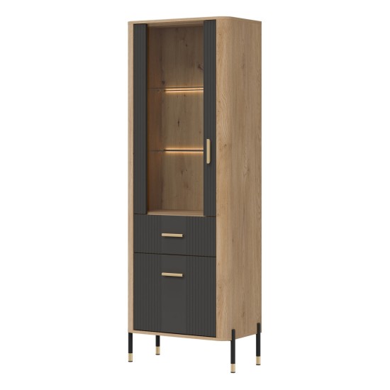 Display cabinet DANTE 70 cm, 2 doors and 1 drawer, left or right, cremona torro oak with anthracite matt fronts