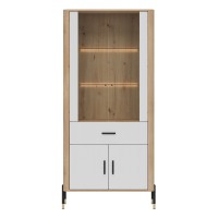 Display cabinet DANTE 93 cm, 4 doors and 1 drawer, cremona torro oak with white matt fronts