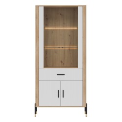 Display cabinet DANTE 93 cm, 4 doors and 1 drawer, cremona torro oak with white matt fronts