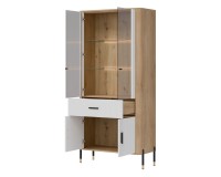 Display cabinet DANTE 93 cm, 4 doors and 1 drawer, cremona torro oak with white matt fronts