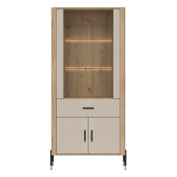 Display cabinet DANTE 93 cm, 4 doors and 1 drawer, cremona torro oak with cashmere matt fronts