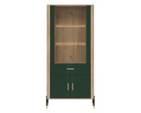 Display cabinet DANTE 93 cm, 4 doors and 1 drawer, cremona torro oak with green matt fronts