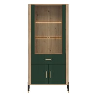 ויטרינה DANTE DT14 93, 4 דלתות ו 1 מגירה, אלון קרמונה טורו עם חזיתות ירוק מט