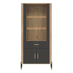 Display cabinet DANTE 93 cm, 4 doors and 1 drawer, cremona torro oak with anthracite matt fronts