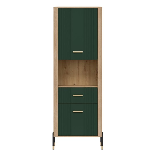 Cabinet DANTE 70 cm, 2 doors and 1 drawer, left or right, cremona torro oak with green matt fronts