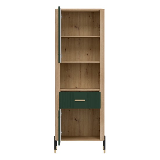 Cabinet DANTE 70 cm, 2 doors and 1 drawer, left or right, cremona torro oak with green matt fronts