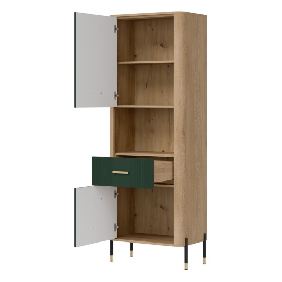 Cabinet DANTE 70 cm, 2 doors and 1 drawer, left or right, cremona torro oak with green matt fronts