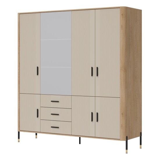 ארון בגדים DANTE 185, 7 דלתות ו 3 מגירות, אלון קרמונה טורו עם חזיתות קשמיר מט ארון בגדים DANTE 185, 7 דלתות ו 3 מגירות, אלון קרמונה טורו עם חזיתות קשמיר מט