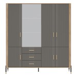 Wardrobe DANTE 185 cm, 7 doors and 3 drawers, cremona torro oak with grey matt fronts