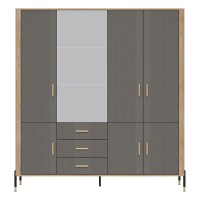 Wardrobe DANTE 185 cm, 7 doors and 3 drawers, cremona torro oak with grey matt fronts
