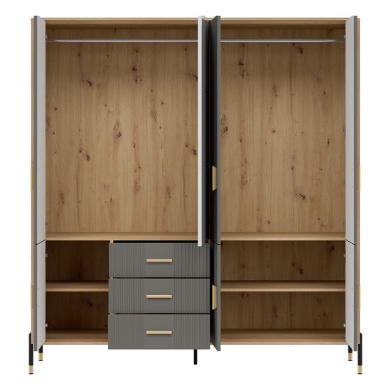 Wardrobe DANTE 185 cm, 7 doors and 3 drawers, cremona torro oak with grey matt fronts Wardrobe DANTE 185 cm, 7 doors and 3 drawers, cremona torro oak with grey matt fronts