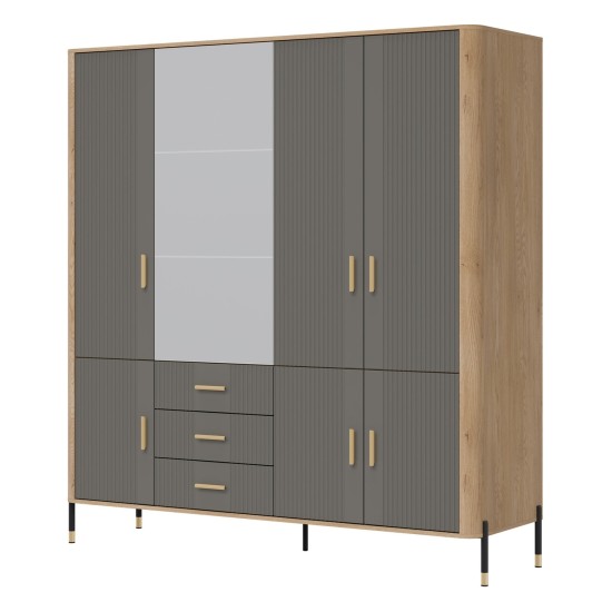 Wardrobe DANTE 185 cm, 7 doors and 3 drawers, cremona torro oak with grey matt fronts Wardrobe DANTE 185 cm, 7 doors and 3 drawers, cremona torro oak with grey matt fronts