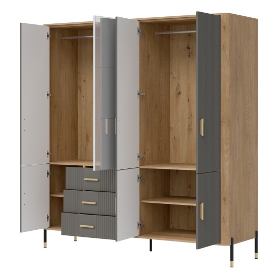Wardrobe DANTE 185 cm, 7 doors and 3 drawers, cremona torro oak with grey matt fronts Wardrobe DANTE 185 cm, 7 doors and 3 drawers, cremona torro oak with grey matt fronts