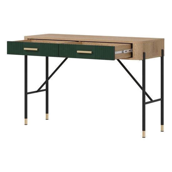 Dressing table DANTE 120 cm, 2 drawers, cremona torro oak with green matt fronts