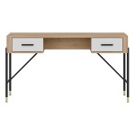 Desk DANTE 140 cm, 2 drawers, cremona torro oak with white matt fronts