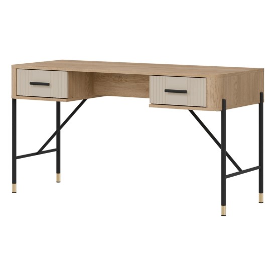 Desk DANTE 140 cm, 2 drawers, cremona torro oak with cashmere matt fronts