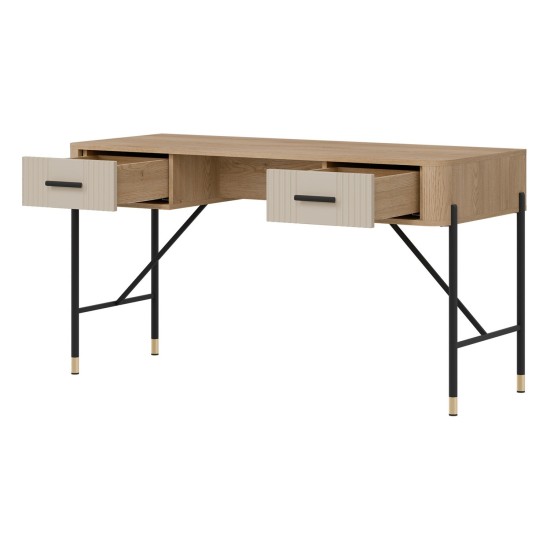 Desk DANTE 140 cm, 2 drawers, cremona torro oak with cashmere matt fronts