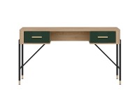 Desk DANTE 140 cm, 2 drawers, cremona torro oak with green matt fronts