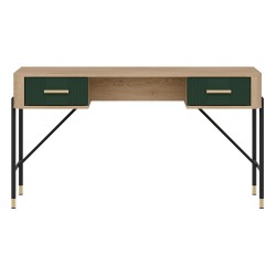 Desk DANTE 140 cm, 2 drawers, cremona torro oak with green matt fronts