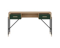 Desk DANTE 140 cm, 2 drawers, cremona torro oak with green matt fronts