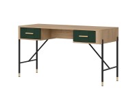 Desk DANTE 140 cm, 2 drawers, cremona torro oak with green matt fronts