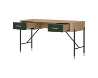 Desk DANTE 140 cm, 2 drawers, cremona torro oak with green matt fronts