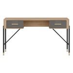 Desk DANTE 140 cm, 2 drawers, cremona torro oak with grey matt fronts