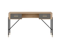Desk DANTE 140 cm, 2 drawers, cremona torro oak with grey matt fronts