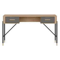 Desk DANTE 140 cm, 2 drawers, cremona torro oak with grey matt fronts