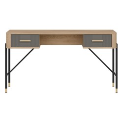Desk DANTE 140 cm, 2 drawers, cremona torro oak with grey matt fronts