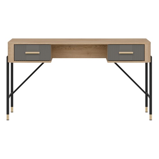 Desk DANTE 140 cm, 2 drawers, cremona torro oak with grey matt fronts