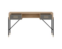 Desk DANTE 140 cm, 2 drawers, cremona torro oak with grey matt fronts