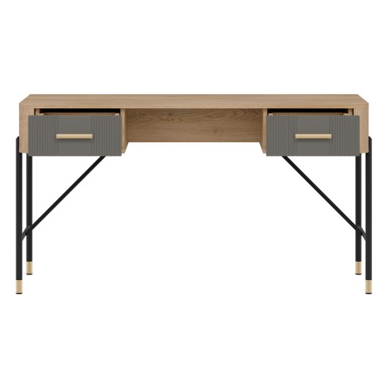 Desk DANTE 140 cm, 2 drawers, cremona torro oak with grey matt fronts