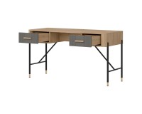 Desk DANTE 140 cm, 2 drawers, cremona torro oak with grey matt fronts