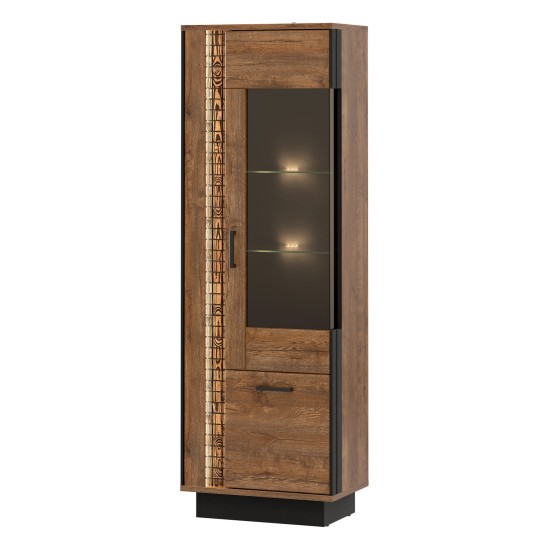 Display cabinet DORIAN 64 cm, 2 doors, right-hand, april oak and black with april oak fronts