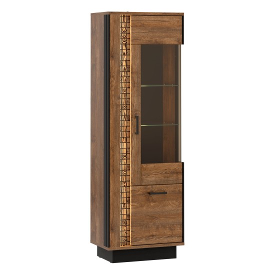 Display cabinet DORIAN 64 cm, 2 doors, right-hand, april oak and black with april oak fronts